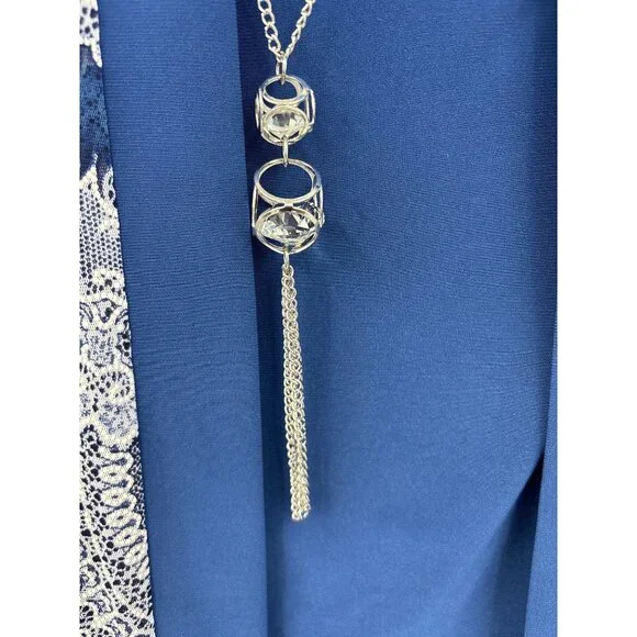 R&M Richards Two Piece Jacket and Dress Set Removable Necklace Blue 6 NEW - Picture 5 of 7